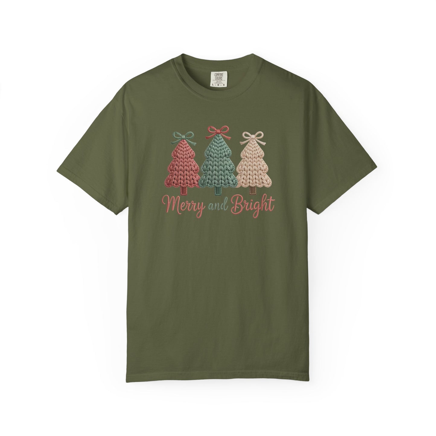 Merry and Bright Knit Trees T-Shirt — Cozy Vintage Holiday Tee