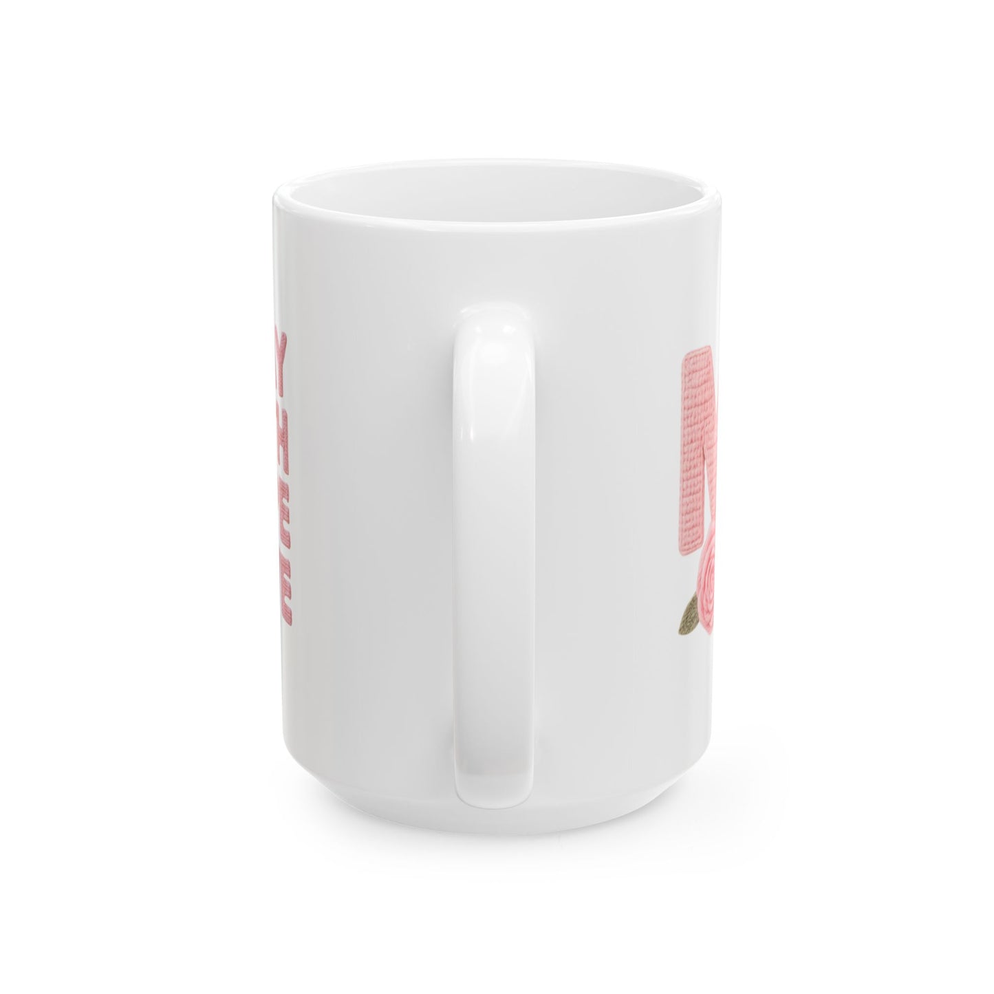 Pink Floral Mom Mug | Cute Embroidered Style Coffee Cup | Aesthetic Cozy Ceramic Mug (11oz & 15oz)