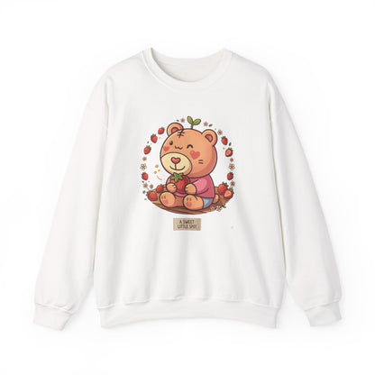 Cute Bear with Apple Crewneck Sweatshirt — "A Sweet Little Snack" Graphic