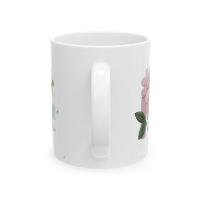 Floral 'Mom' Ceramic Mug — Pink Rose Mother's Day Coffee Cup (11oz )