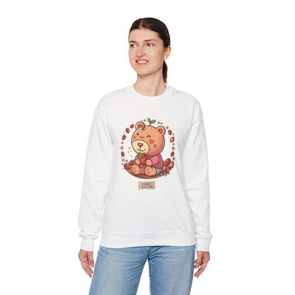 Cute Bear with Apple Crewneck Sweatshirt — "A Sweet Little Snack" Graphic