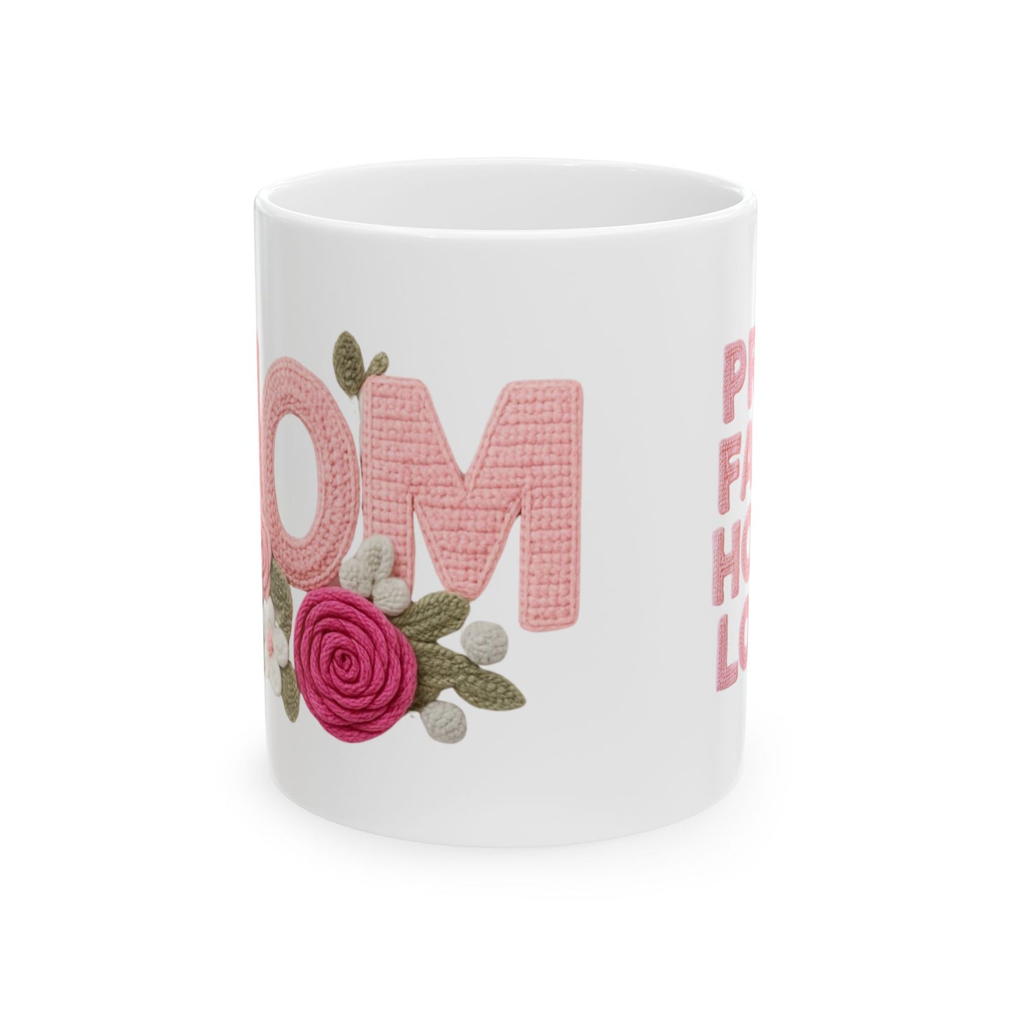 Pink Floral Mom Mug | Cute Embroidered Style Coffee Cup | Aesthetic Cozy Ceramic Mug (11oz & 15oz)