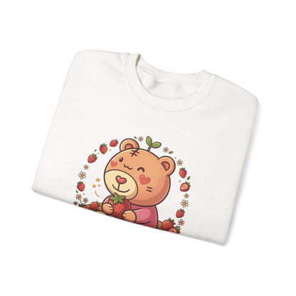 Cute Bear with Apple Crewneck Sweatshirt — "A Sweet Little Snack" Graphic