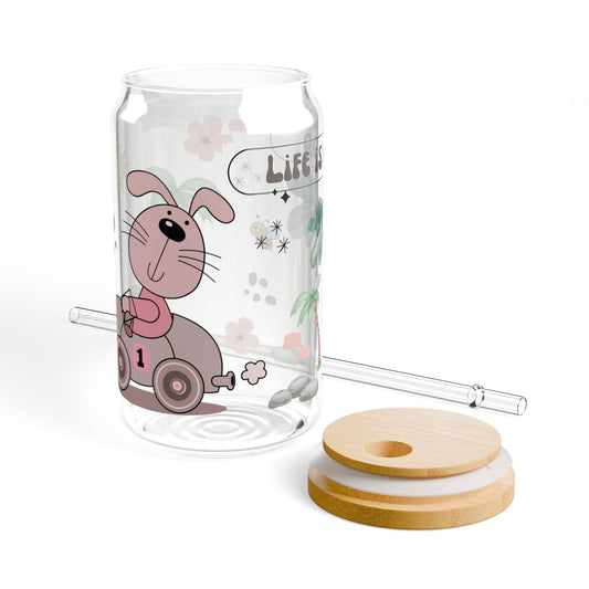 Cute Cartoon Sipper Glass – 16oz Kids Cup with Lid & Straw