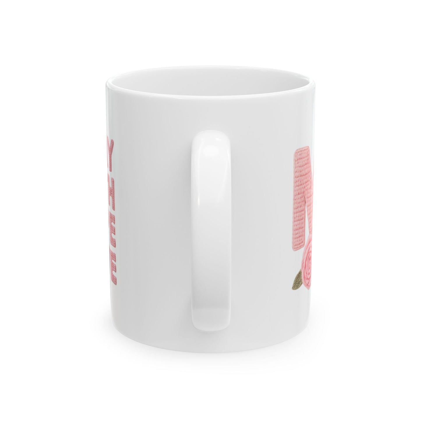 Pink Floral Mom Mug | Cute Embroidered Style Coffee Cup | Aesthetic Cozy Ceramic Mug (11oz & 15oz)