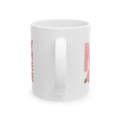Pink Floral Mom Mug | Cute Embroidered Style Coffee Cup | Aesthetic Cozy Ceramic Mug (11oz & 15oz)