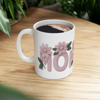 Floral 'Mom' Ceramic Mug — Pink Rose Mother's Day Coffee Cup (11oz )