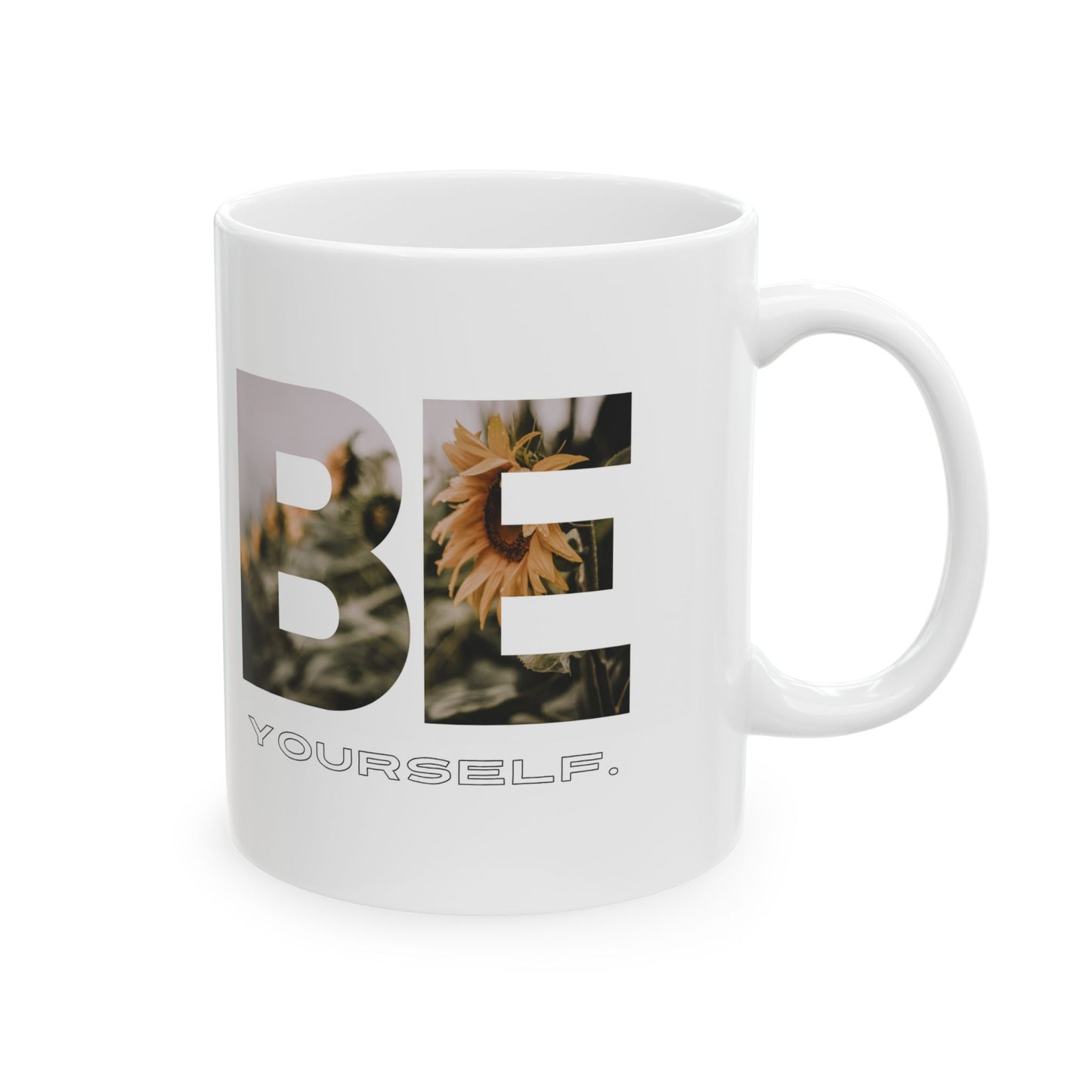 Inspire Mug - 'Be Yourself' Floral Photo Ceramic Coffee Cup (11oz/15oz)