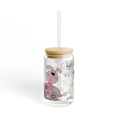 Cute Cartoon Sipper Glass – 16oz Kids Cup with Lid & Straw