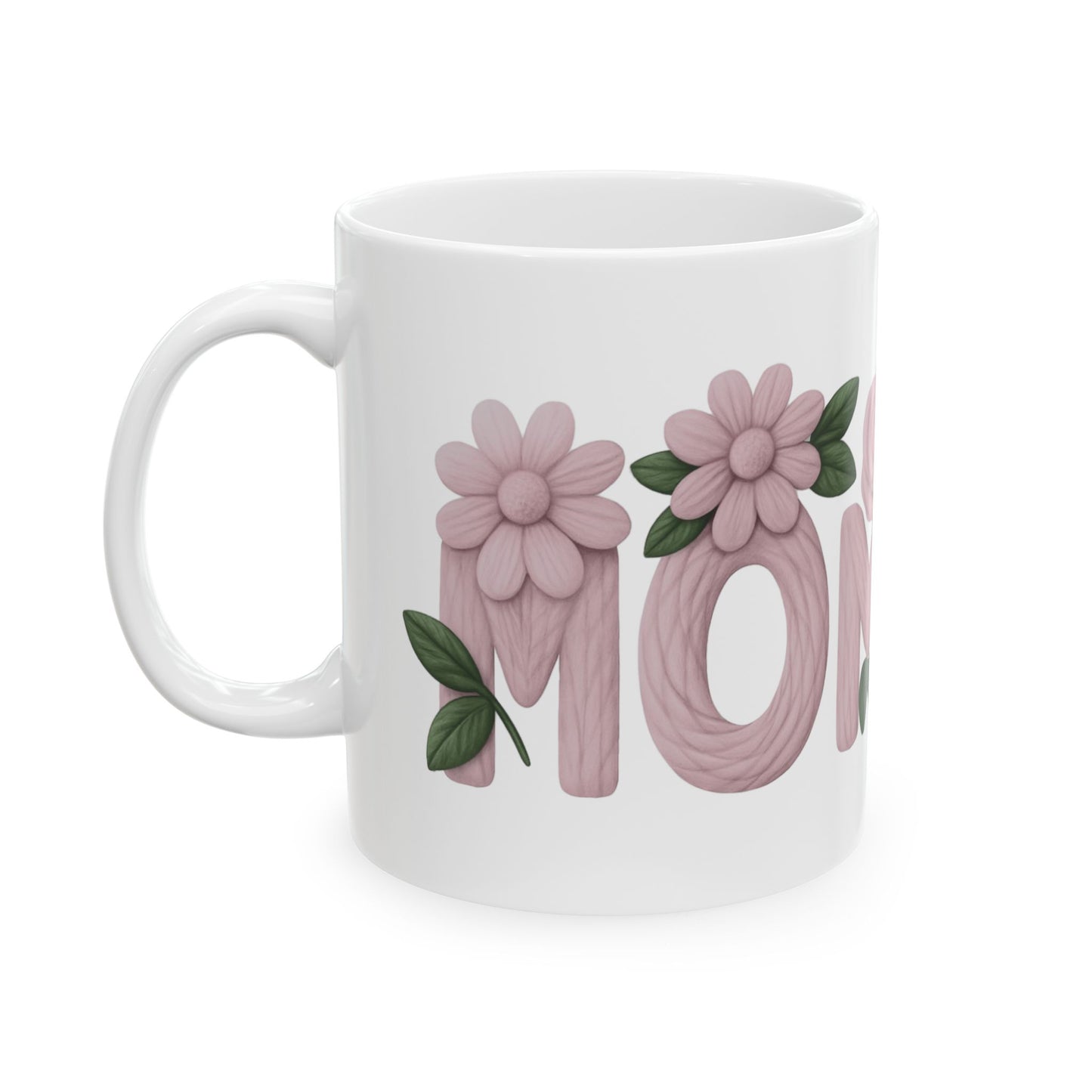 Floral 'Mom' Ceramic Mug — Pink Rose Mother's Day Coffee Cup (11oz )