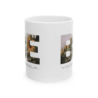 Inspire Mug - 'Be Yourself' Floral Photo Ceramic Coffee Cup (11oz/15oz)