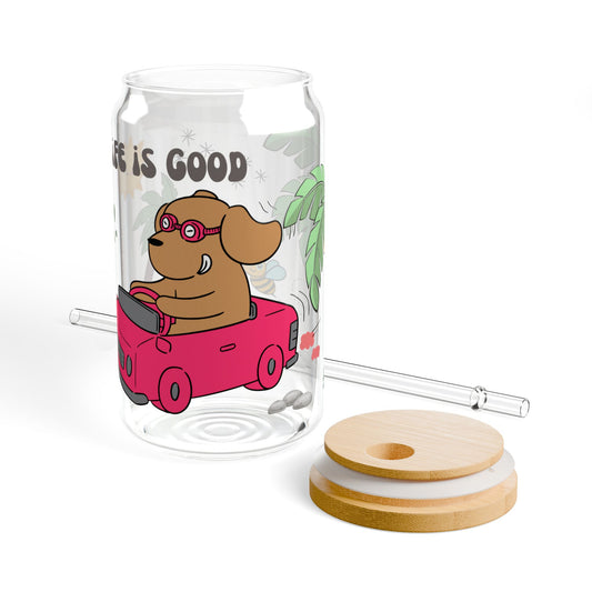 Cute Cartoon Pink Car Sipper Glass, 16oz, Kids Water Bottle, Eco-Friendly Drinkware, Animal Design Cup, Gift for Children
