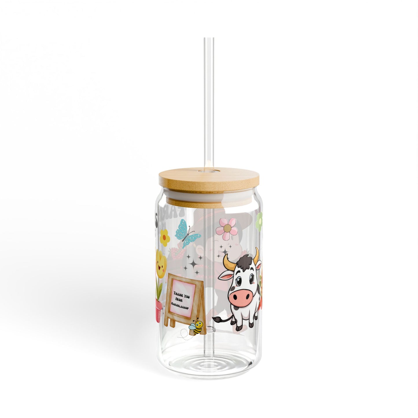 Farmers Market Girl Glass Tumbler – Cute Cartoon Design, 16oz