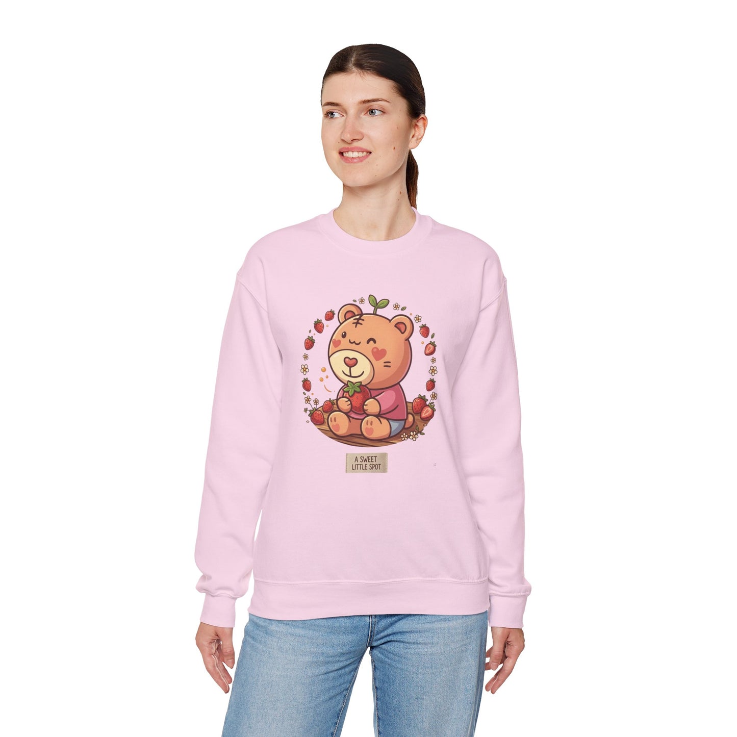 Cute Bear with Apple Crewneck Sweatshirt — "A Sweet Little Snack" Graphic