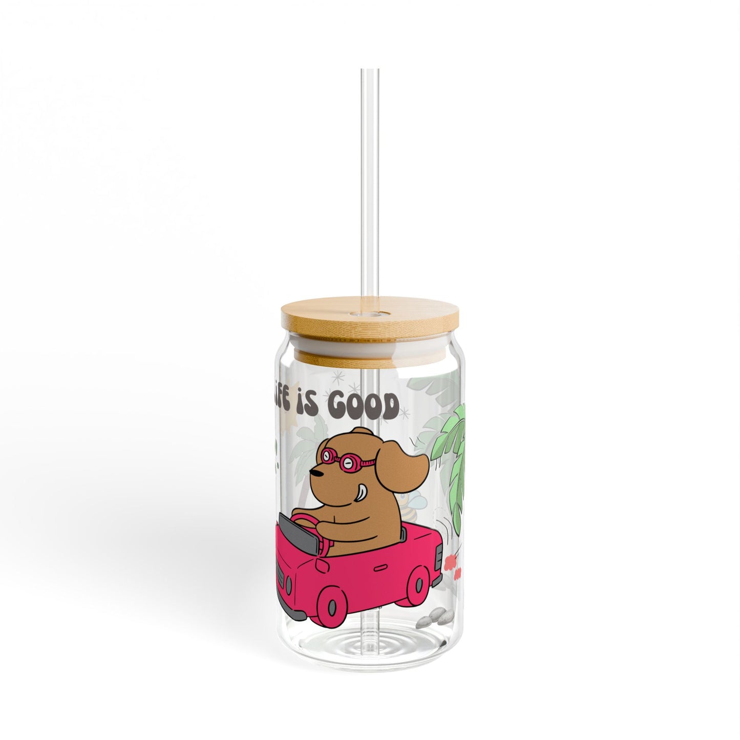 Cute Cartoon Pink Car Sipper Glass, 16oz, Kids Water Bottle, Eco-Friendly Drinkware, Animal Design Cup, Gift for Children