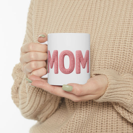 Mom Floral Knit-Style Ceramic Mug — Mother’s Day Coffee Cup (11oz, 15oz)