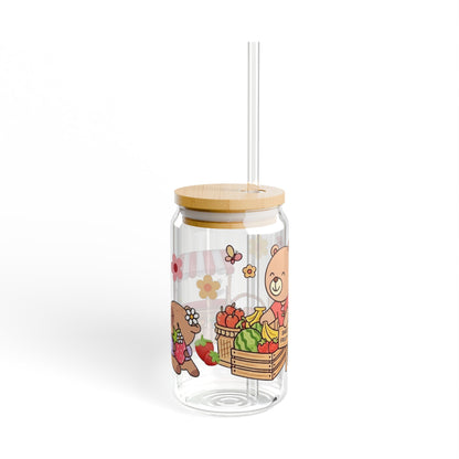 Cute Bear Fruit Market Sipper Glass — 16oz Straw Tumbler