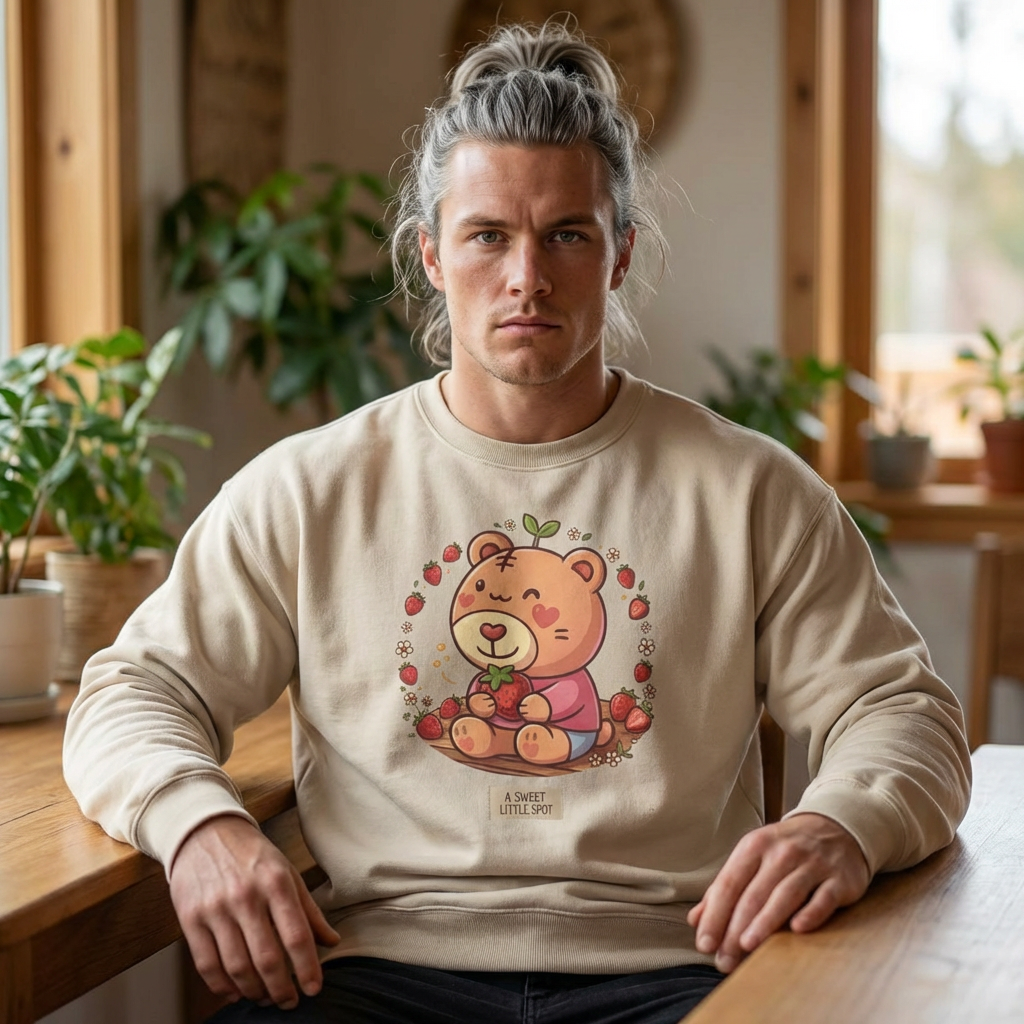 Cute Bear with Apple Crewneck Sweatshirt — "A Sweet Little Snack" Graphic