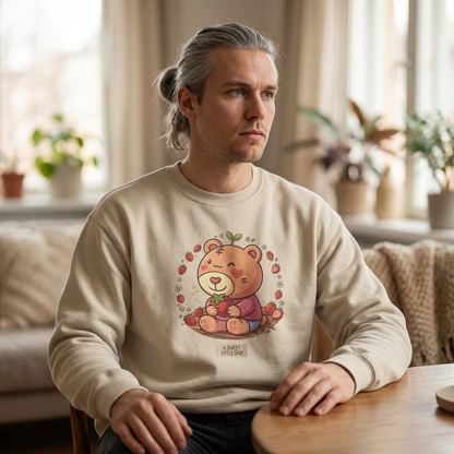 Cute Bear with Apple Crewneck Sweatshirt — "A Sweet Little Snack" Graphic