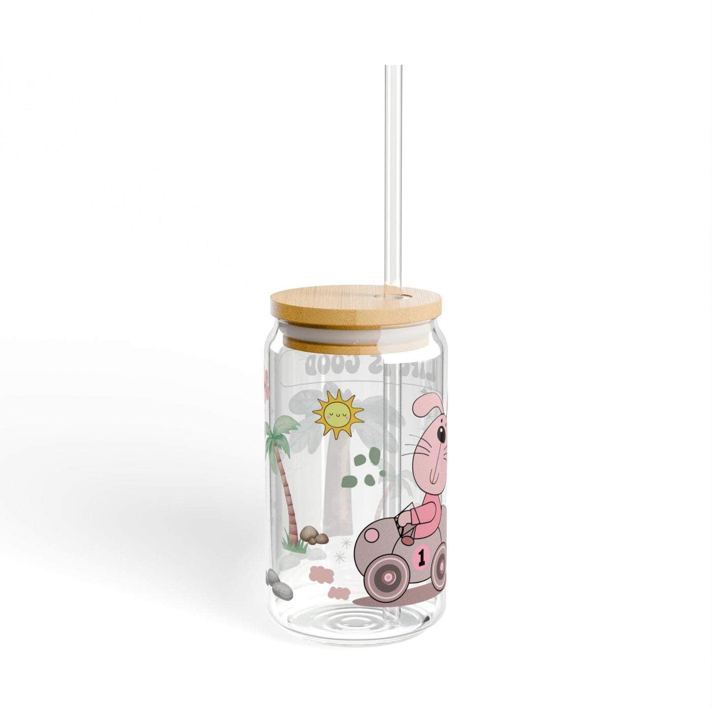 Cute Cartoon Sipper Glass – 16oz Kids Cup with Lid & Straw