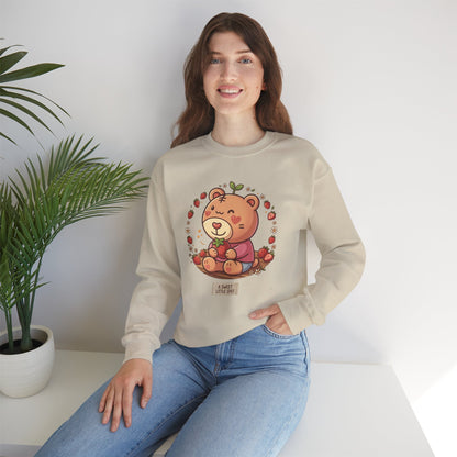 Cute Bear with Apple Crewneck Sweatshirt — "A Sweet Little Snack" Graphic
