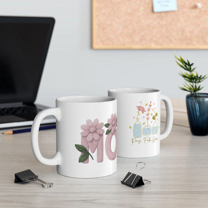 Floral 'Mom' Ceramic Mug — Pink Rose Mother's Day Coffee Cup (11oz )