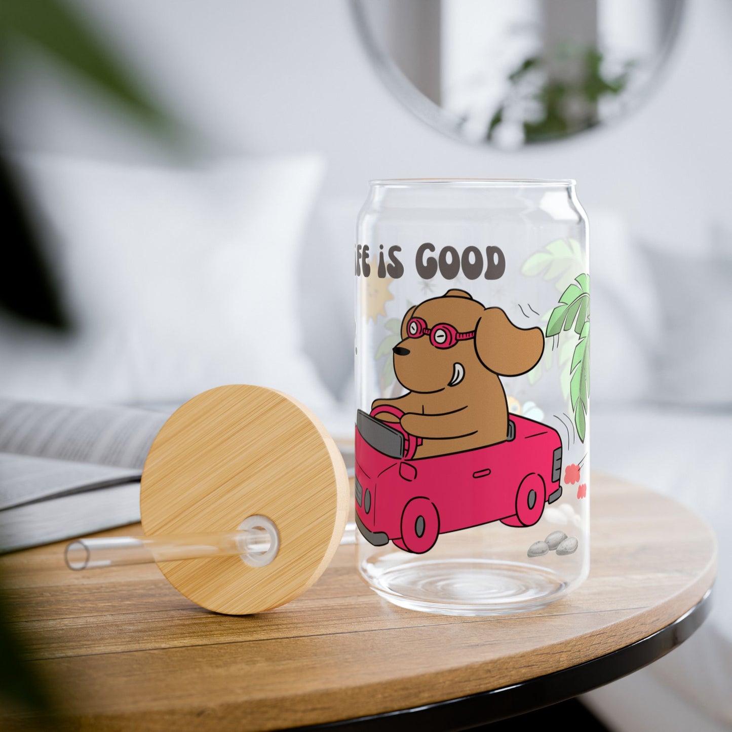 Cute Cartoon Pink Car Sipper Glass, 16oz, Kids Water Bottle, Eco-Friendly Drinkware, Animal Design Cup, Gift for Children