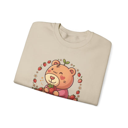 Cute Bear with Apple Crewneck Sweatshirt — "A Sweet Little Snack" Graphic