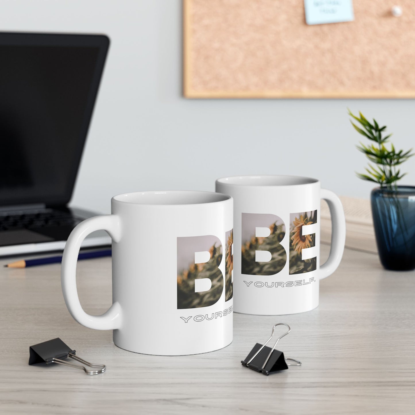 Inspire Mug - 'Be Yourself' Floral Photo Ceramic Coffee Cup (11oz/15oz)