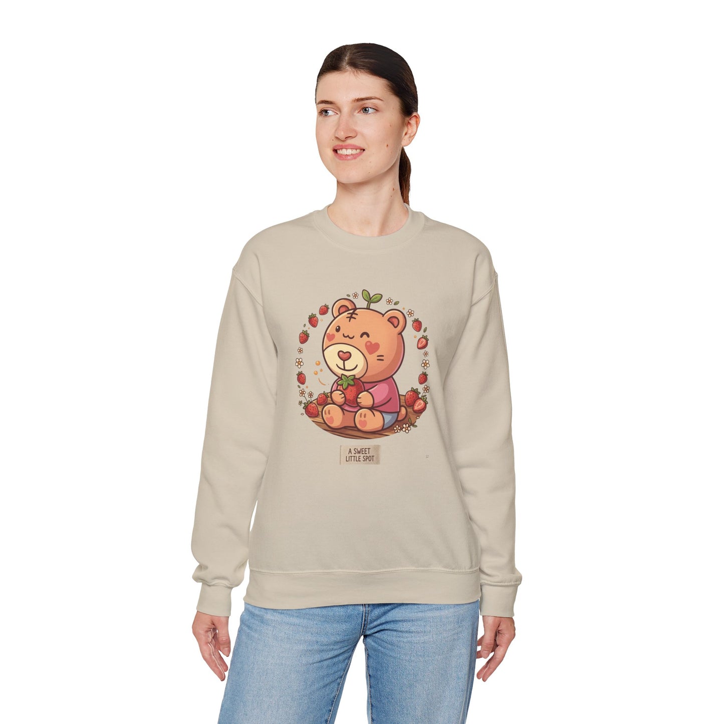 Cute Bear with Apple Crewneck Sweatshirt — "A Sweet Little Snack" Graphic