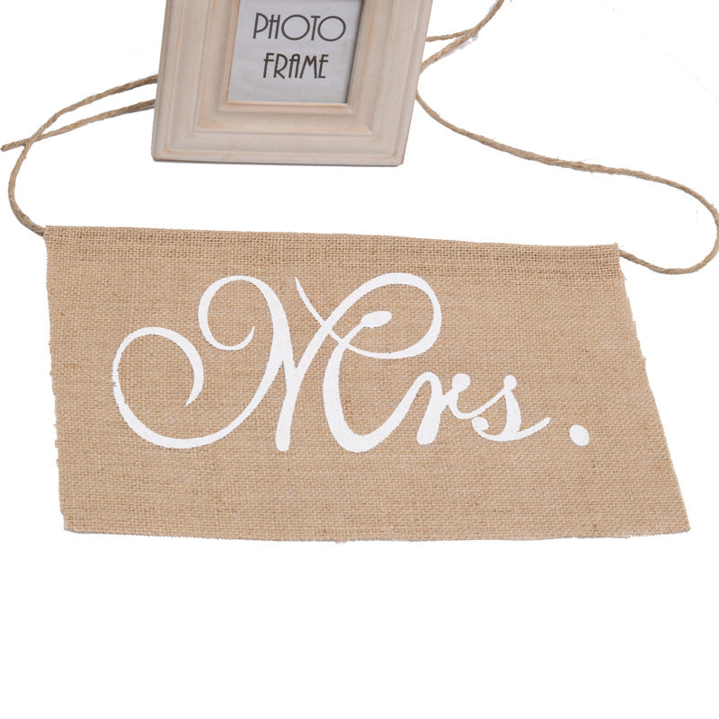 Rustic Mr. & Mrs. Burlap Wedding Chair Back Decoration – Linen Chair Sign for Bride & Groom