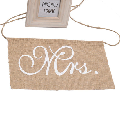 Rustic Mr. & Mrs. Burlap Wedding Chair Back Decoration – Linen Chair Sign for Bride & Groom