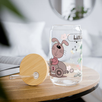 Cute Cartoon Sipper Glass – 16oz Kids Cup with Lid & Straw