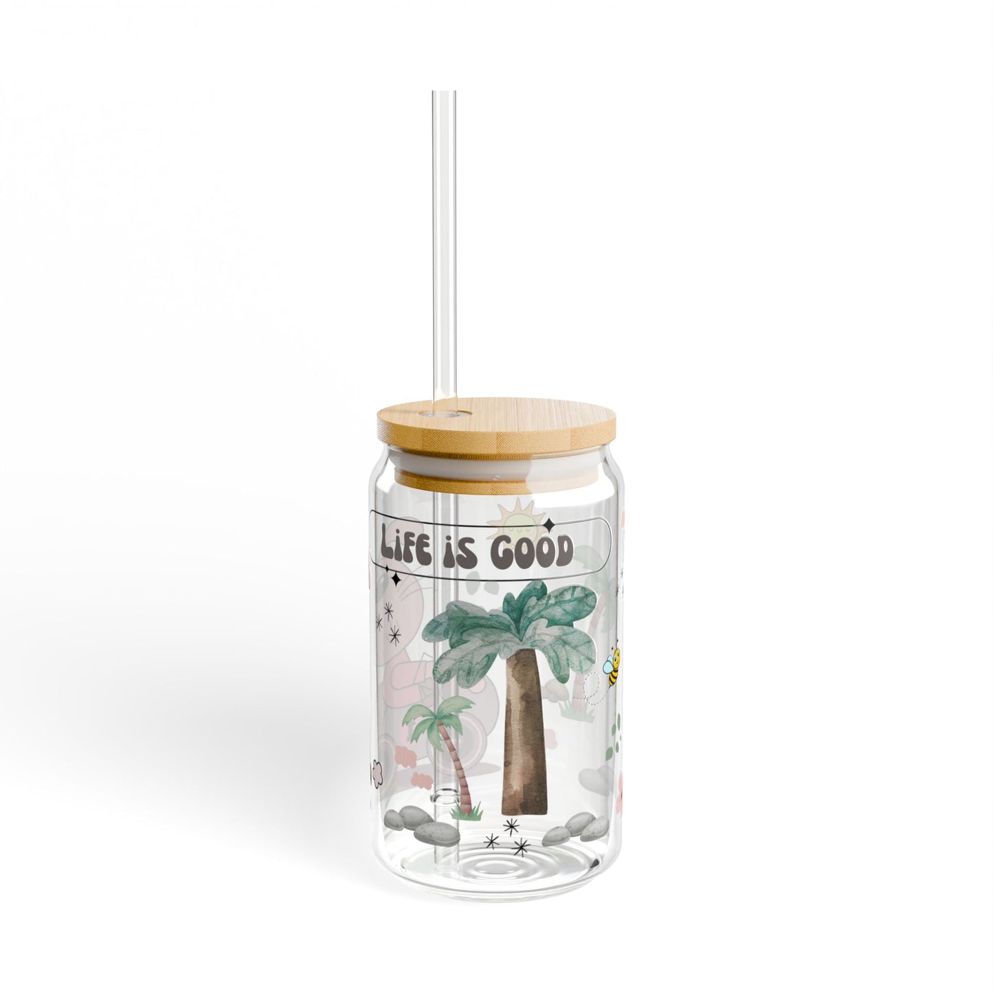 Cute Cartoon Sipper Glass – 16oz Kids Cup with Lid & Straw