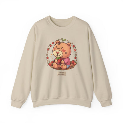 Cute Bear with Apple Crewneck Sweatshirt — "A Sweet Little Snack" Graphic