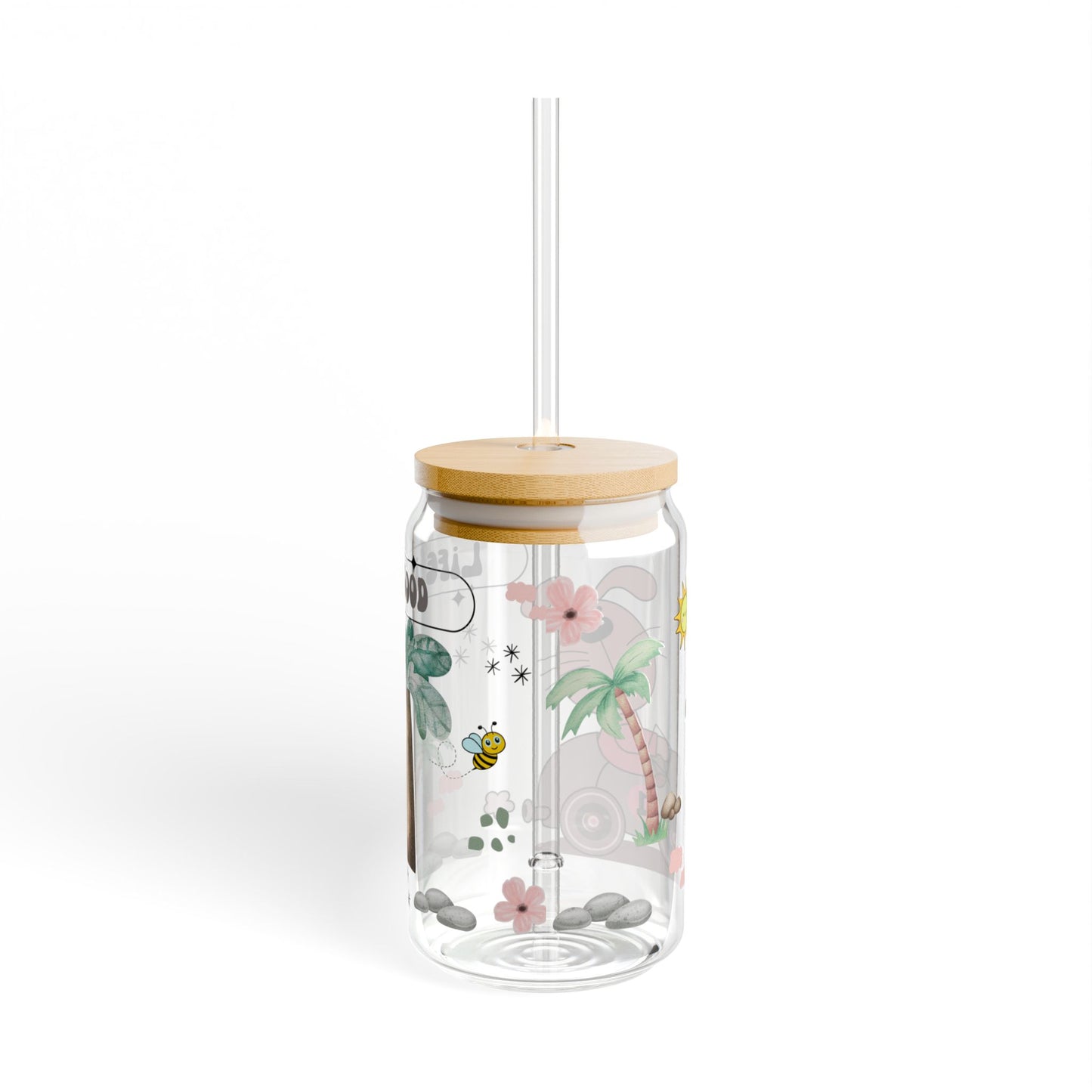 Cute Cartoon Sipper Glass – 16oz Kids Cup with Lid & Straw