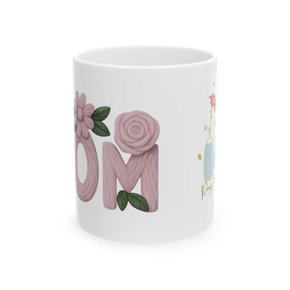 Floral 'Mom' Ceramic Mug — Pink Rose Mother's Day Coffee Cup (11oz )