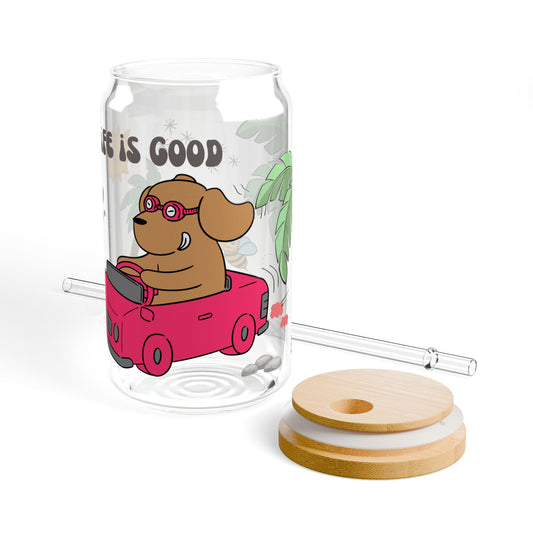 Sipper Glass — 'Life Is Good' Dachshund Road Trip Travel Tumbler, 16oz