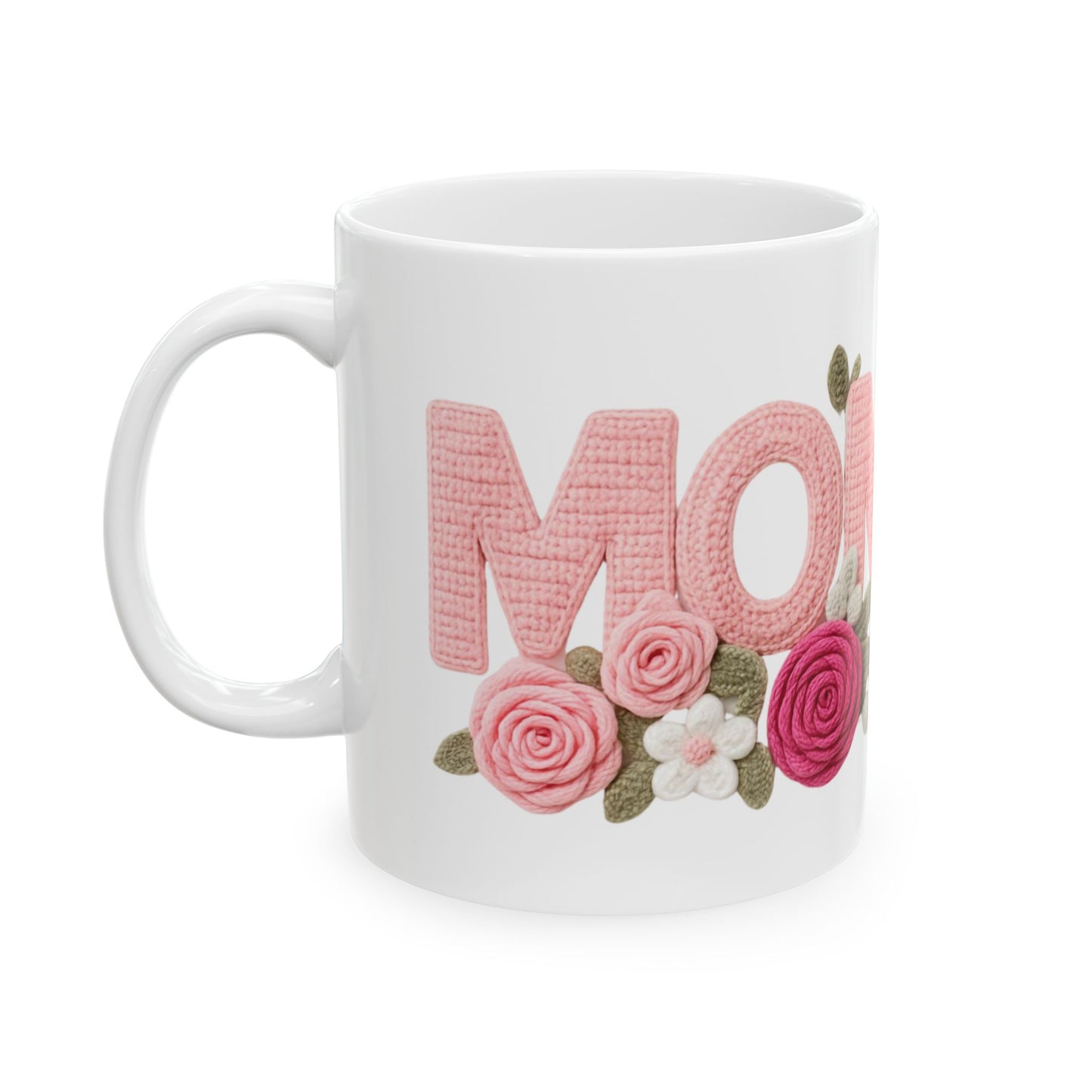 Pink Floral Mom Mug | Cute Embroidered Style Coffee Cup | Aesthetic Cozy Ceramic Mug (11oz & 15oz)