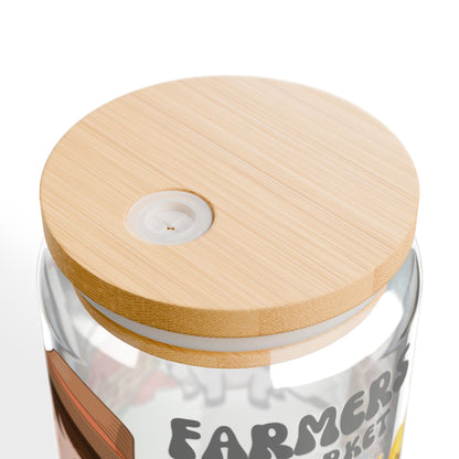 Farmers Market Girl Glass Tumbler – Cute Cartoon Design, 16oz