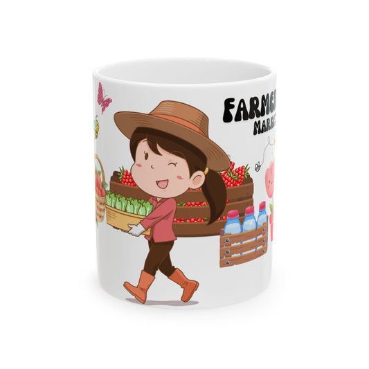 Farmer’s Market Ceramic Mug – Cute Farm Animals & Produce (11oz/15oz)