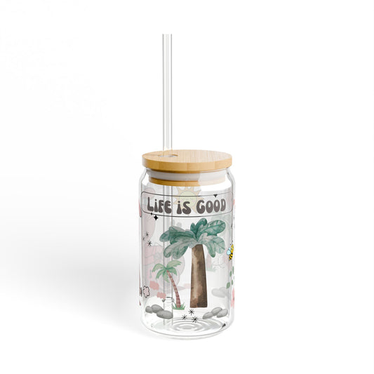 Cute Bunny Sipper Glass 16oz – Kids Tropical Ride Design with Straw