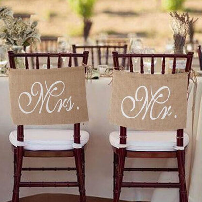 Rustic Mr. & Mrs. Burlap Wedding Chair Back Decoration – Linen Chair Sign for Bride & Groom