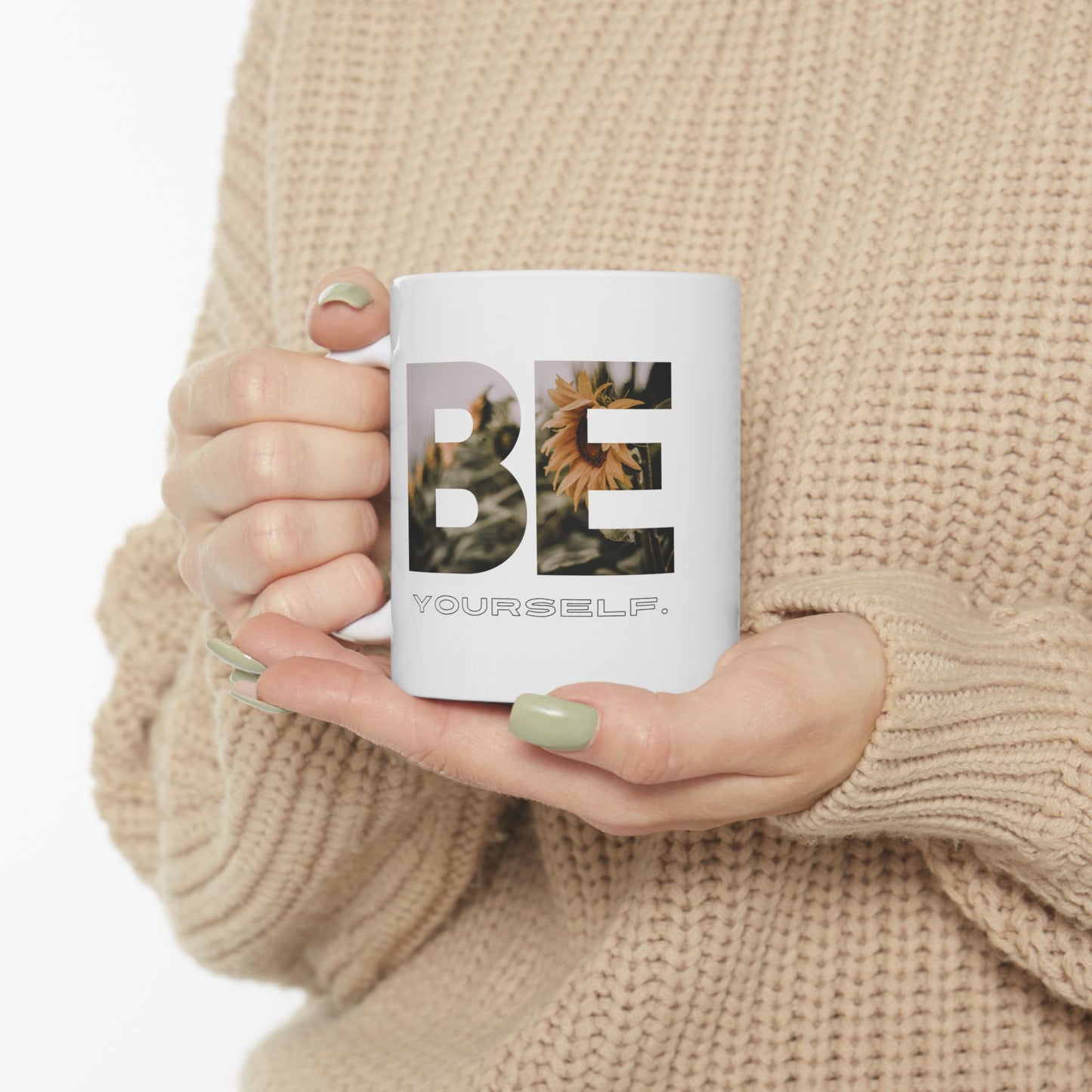 Inspire Mug - 'Be Yourself' Floral Photo Ceramic Coffee Cup (11oz/15oz)