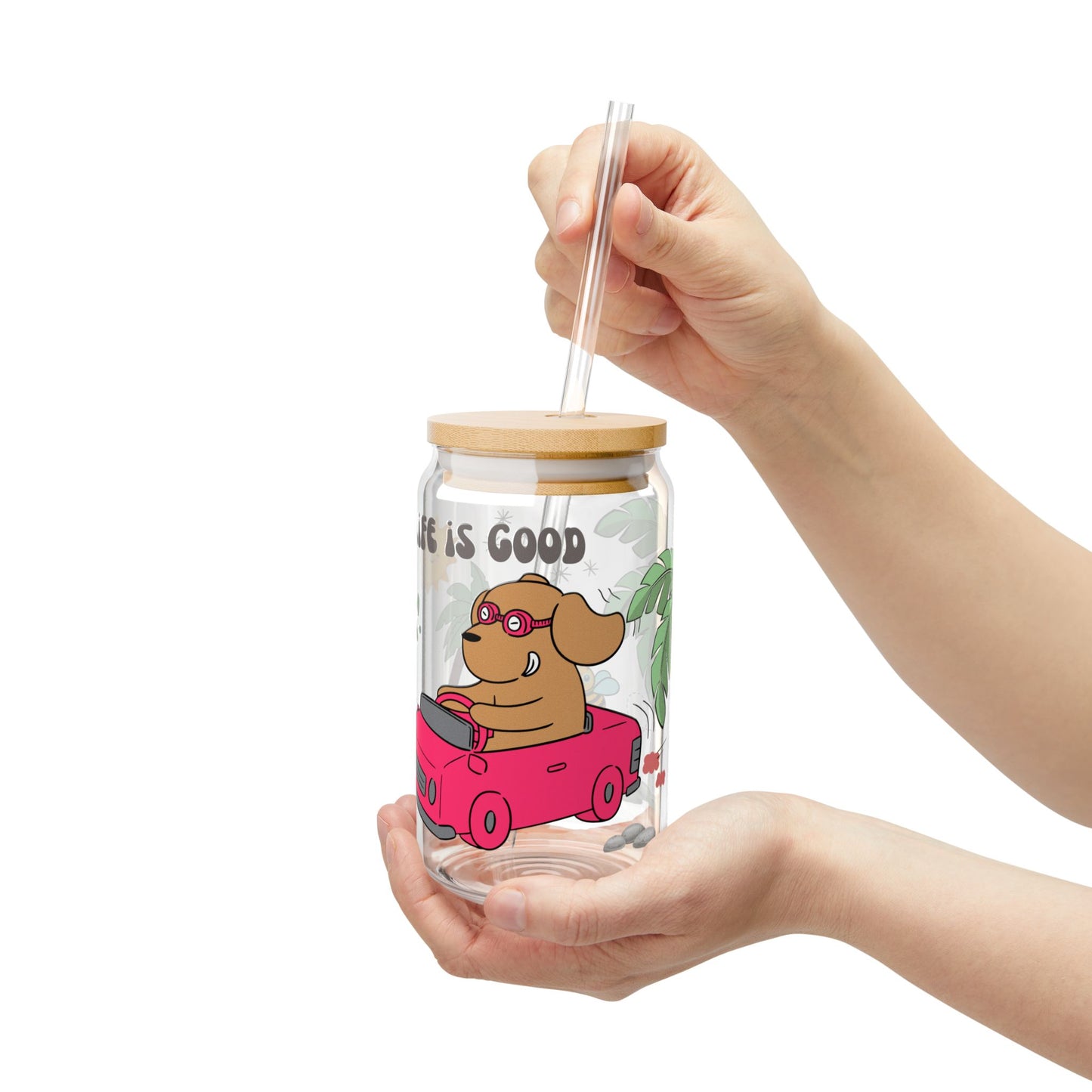 Cute Cartoon Pink Car Sipper Glass, 16oz, Kids Water Bottle, Eco-Friendly Drinkware, Animal Design Cup, Gift for Children